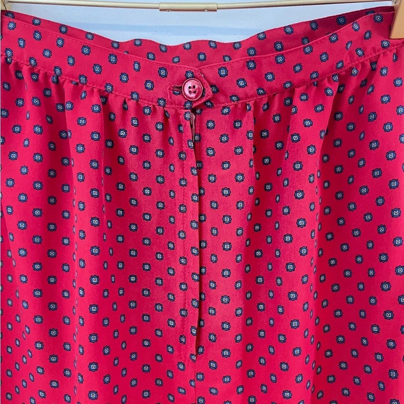 Vintage Sasson silk suit red maxi skirt set skirt / long sleeve tie top - Picture 10 of 11